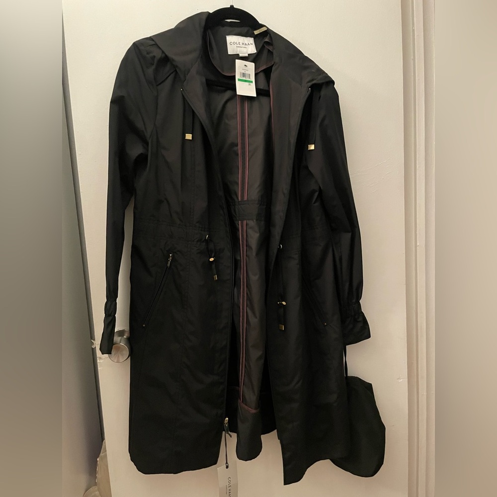 Cole Haan Black Hooded Trench Coat